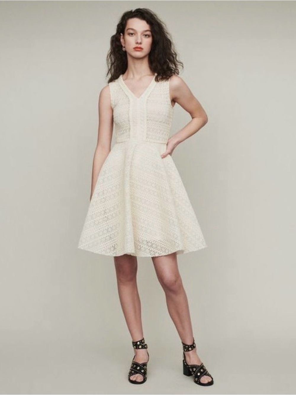 Make Reinette Fit and Flare Ivory Crochet Lace Dress Sz 2